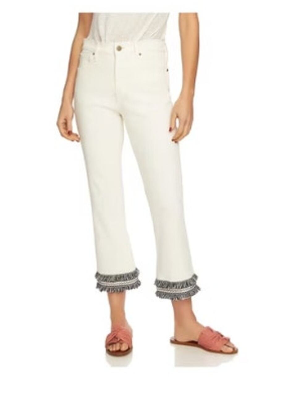 1. State White Boho Fringe Detail Straight Pants Jeans Size 28